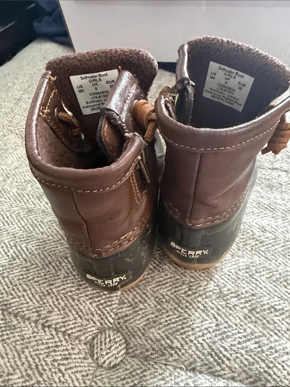 Sperry Kids Brown Leather & Black Rubber Duck Boots